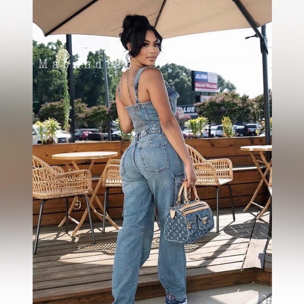 ZARA NWT WOMAN TRF DENIM CARGO JUMPSUIT BLUE | 8197/238 293/015 - Picture 4 of 11